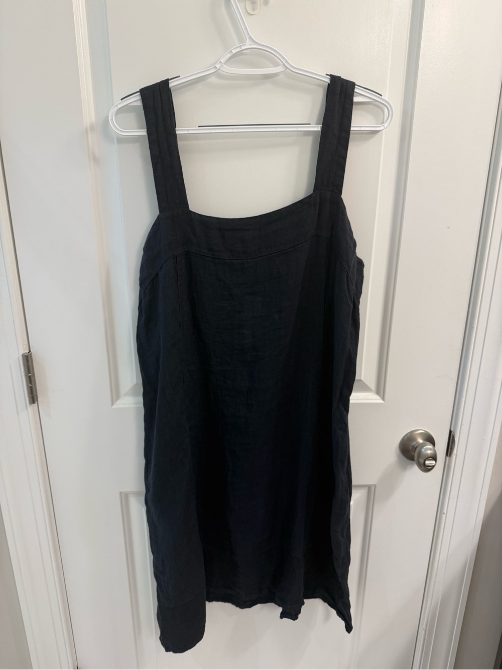 Francesca Bettini Navy Midi Linen Dress with Wide Straps